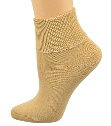 Sierra Socks Women's 3 Pair 100% Cotton Ankle Turn Cuff Seamless Toe (10, Khaki)