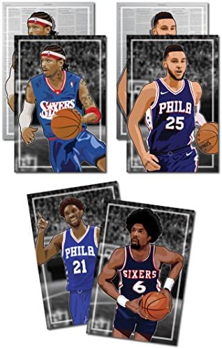 3 Posters of Philadelphia 76ers / Sixers - Allen Iverson, Ben Simmons, Julius "Dr. J" Erving / Joel Embiid Art Prints - Buy 1 Get 2 Free, 3 total prints (2-sided) (Large Set - 18"x24")