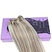 Ve Sunny Human Hair Clip in Extensions Highlights Real Hair Extensions Clip in Human Hair 16inch Remy Hair Extensions Clip ins Ash Blonde with Bleach Blonde Hair Clip Extensions for Women 120g 7Pcs