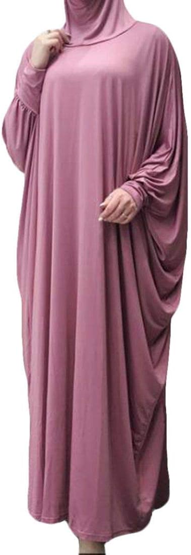 CRYYU Women Batwing Sleeve Hijab Abaya One-Piece Islamic Hajj Umrah Muslim Prayer Dress