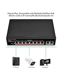 Interruptor PoE de 4 puertos, NexTrend 4 puertos PoE interruptor con 2 puertos Ethernet Uplink, función extensible   78 W   802.3at   Adaptador de alimentación externo