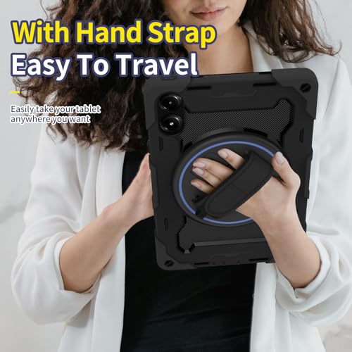 zenrich Shockproof Case for Xiaomi Redmi Pad Pro 12.1 Inch 2024, Rugged Armor Protective Case with Screen Protector, Rotating Stand, Hand Strap & Adjustable Shoulder Strap, Stylus Holder - Black