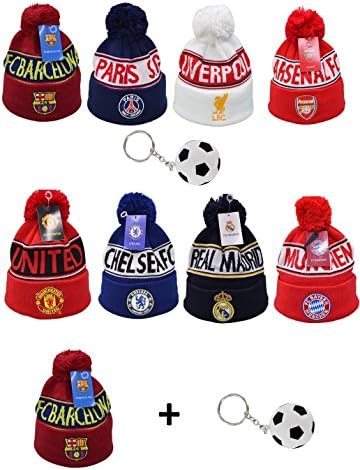 Soccer Fan Beanie Winter Hat with Key Chain by World Sports Fanatics ✮ All Clubs &amp; Countires ✮ Knit and Cuffed ✮ One Size Fits All (Adult - One Size Fits All, Barcelona)