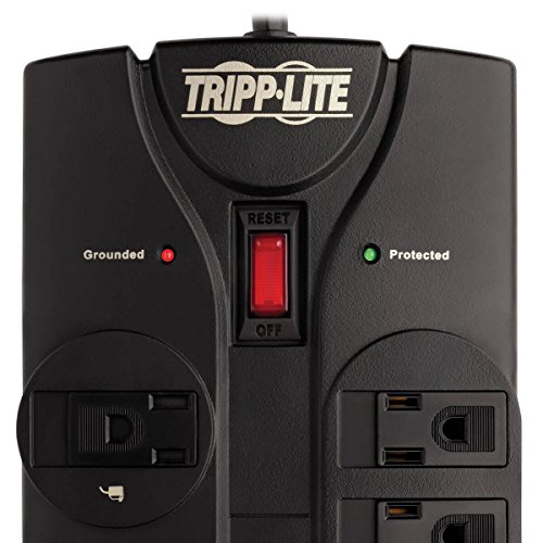 Tripp Lite 12 Outlet Surge Protector Power Strip, 8ft Cord, Right-Angle Plug, Tel/Modem/Coax/Ethernet Protection, RJ11, RJ45, & $250,000 INSURANCE (TLP1208SAT)