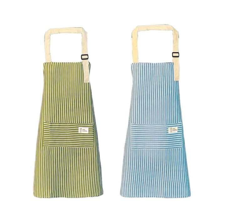 qipuneky 2 pieces, Kitchen apron, Anti-fouling Kitchen Apron, Adjustable Neck Apron with Pockets, for Grilling in Garden Restaurant (Green+blue)