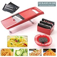 Mandoline Slicer, Rexun 6 Adjustable Blades Vegetable Slicer with Storage Container and Safe Hand Protector, Mandoline Cutter  for Potatoes, Onions, Tomatoes, Cheeses (Green)