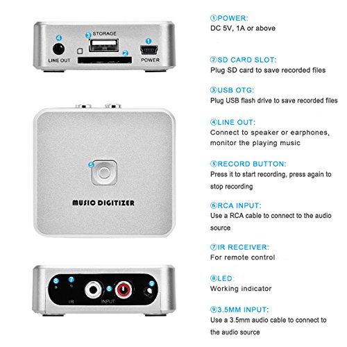 Audio Capture Cassette CD MP3 Recorder Converter with 3.5mm & RCA IN Ports, Remote Controlled Music Digitizer - Thumbnail 4
