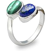 Ladywowu Boho Adjustable Ring with Dual Natural Gemstones - Tiger Eye/Obsidian, Malachite/Lapis Lazuli - Statement Jewelry for Women
