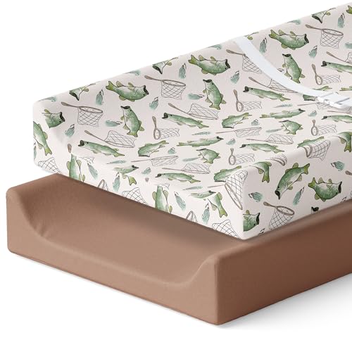 Pobibaby – 2 Pack Premium Changing Pad Covers for Boys, Ultra-Soft Breathable Cotton Diaper Changing Table Covers – Neutral Nursery Changing Pad Sheets for Baby (Gone Fishing)