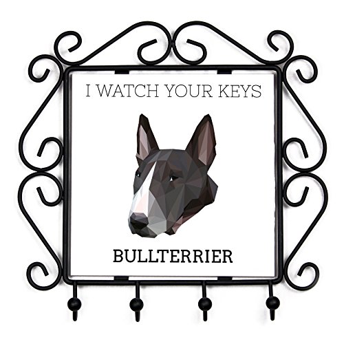 Bullterrier, keys hanger with an image of a dog, geometric collection