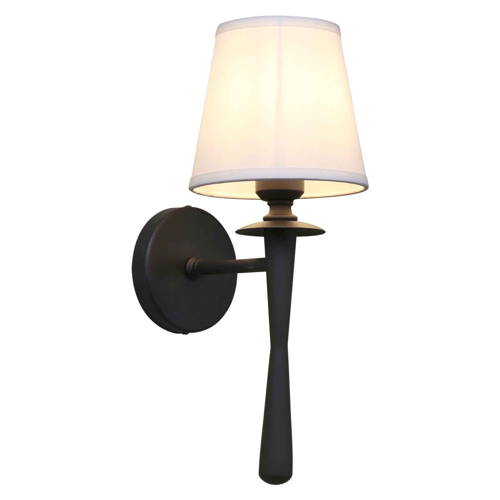Photo 1 of PERMO Vintage Wall Sconce with White Textile Lamp Shade Classic Black Sconces Hardwired E26 Base Wall Light Fixture for Bedroom Living Room Hallway Foyer