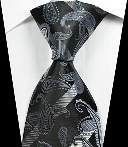 Kristy Tok Collection - Classic Paisley Brown Sillver Series Jacquard Woven Silk Men's Neckties with Designs - CPHQ (Compatible Price &amp; High Quality)