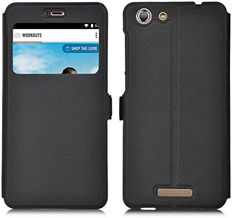BLU Energy X2 Case, IVSO BLU Energy X2 Case [View Window] [Full Range Protection] Linen Texture Slim Leather Case Cover for BLU Energy X2 Phone (Black)