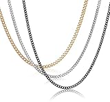 Areke Chain Mens Necklaces - Stainless Steel Necklace For Women Gold Black Silver Set Of 3 Pcs 3.5mm