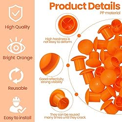 100 Pcs Rebar Safety Caps Orange Plastic Mushroom