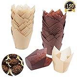 SUBANG 150 Pieces Tulip Cupcake Liner Baking Cups Muffin Tins Treat Cups for Weddings, Birthdays, Baby Showers,Brown and Natural