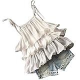 Fabal 2017 Girls Summer Clothes Kids Girls Chiffon Pearl Vest Shirt +Short Pants Outfits Clothes Set (3-4T, White)