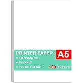 A5 Printer Paper - 100 Sheets, A5 Premium Bright White Paper, 28lb Bond / 70lb Text (105 gsm) Bright White Paper &ndash; Great for Copy, Printing, Writing, 5.83" x 8.27" (148 x 210 mm)