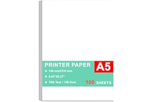 Printer Paper - 100 Sheets, A5 Premium Bright White Paper, 28lb Bond / 70lb Text (105 gsm) Bright White Paper – Great for Cop