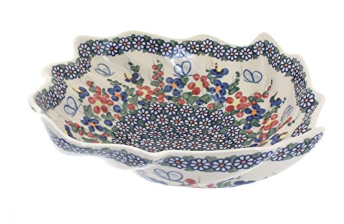 Click Here to See More Images Polish Pottery Garden Butterfly Large Leaf Bowl
