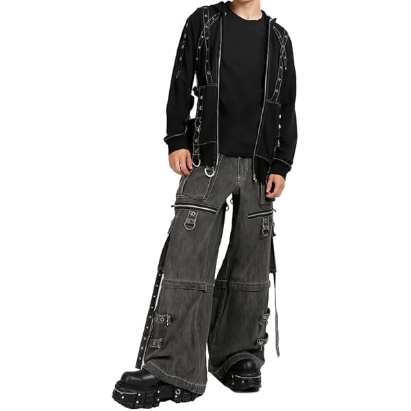 Men's Gothic Bondage Zipp Off Pants/Black & Yellow Skull Hunter