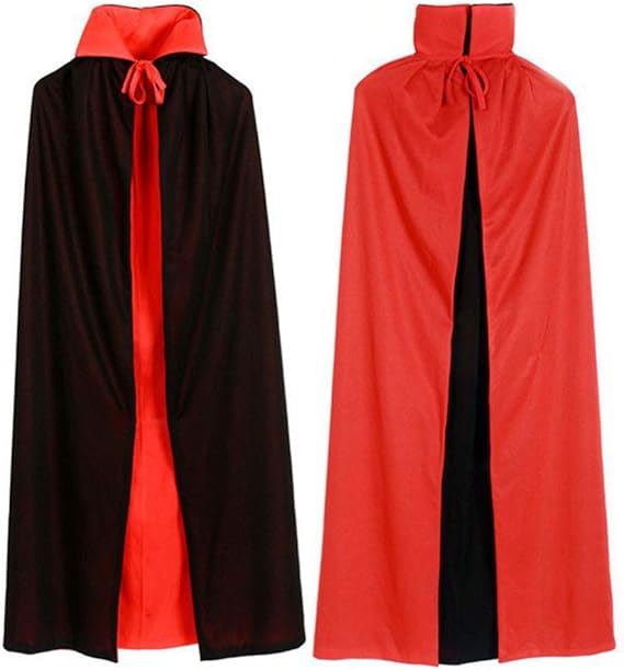 无 Halloween Vampire Cloak, Reversible Hooded Black and Red Cloak, Adult
