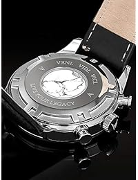 Reloj de pulsera de piloto de lujo para hombre Vincero - Banda de reloj de cuero italiano de grano superior - Reloj analógico de 44 mm - Movimiento de cuarzo japonés