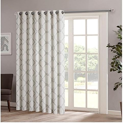 1pc 84 Ivory Color Geometric Sliding Door Curtain, Grommet Polyester, Lattice Design Contemporary Curtains Glass Door, Silver Sliding Patio Door Panel Window Treatment Single Panel