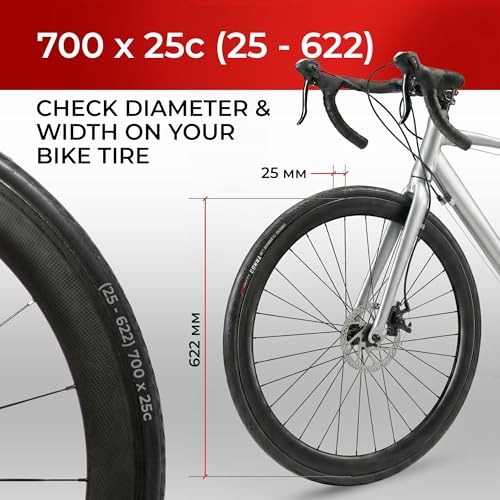 Fincci Folding Road Bike Tyre 700x25c with Presta Chamber (Pack of 2) | ETRTO 25-622 700x25c Tyre and Chamber 60 TPI 85-115 PSI Puncture Proof 1 mm for Road Bike Racing Triathlon Fixie