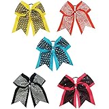 CN 5pcs Girls Sequin Cheer Bow for Cheerleader Hair Bow with Ponytail Holder