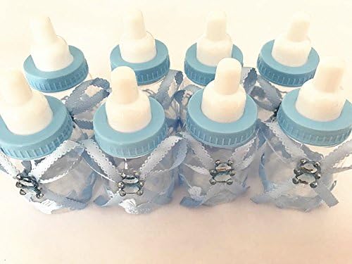 24pcs Mini Plastic Milk Bottle Fillable for Boy Girl Newborn Infant Baptism Christening Birthday Party Decoration (Blue)