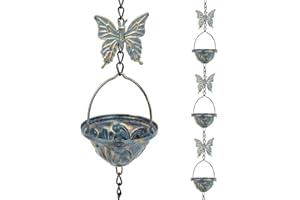 giole 8.56FT Rain Chain for Gutters, Vintage Rain Chain with 12 Cups & Detachable Butterfly Decor, Adjustable Rain Catcher Chain for Gutters, Eaves, Drainage, Replacement for Downpout