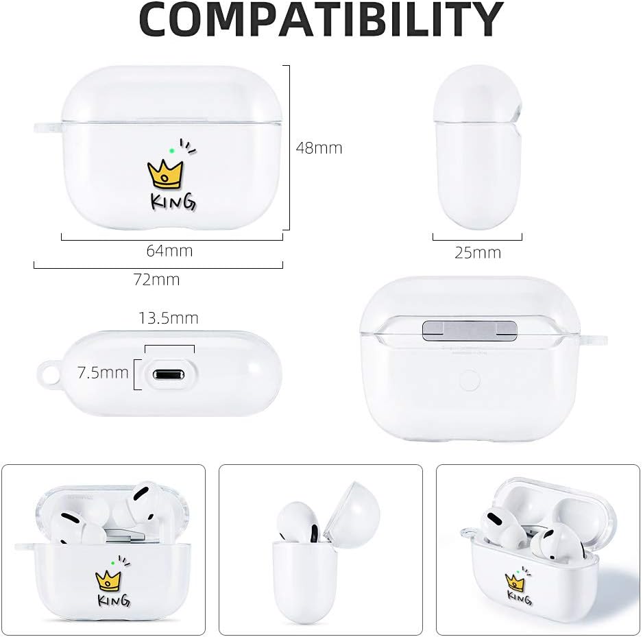AKABEILA Case Compatible with Apple AirPods Pro Case with Carabiner Transparent Silicone Cute Design AirPod Pro 2019 Case Cover Front LED Visible Wireless Charging Case - Image 4