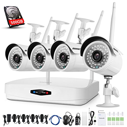 ANNKE 4CH 720P HD WIFI Plug and Play NVR Video Security Camera System with 720P CCTV IP Camera, Super Night Vision, Motion Detection and Remote Access, 500GB HDD Installed