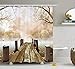 Ambesonne Autumn Shower Curtain, Old Wooden Jetty on a Lake Fallen Leaves and Foggy Forest in Distance, Cloth Fabric Bathroom Decor Set with Hooks, 69