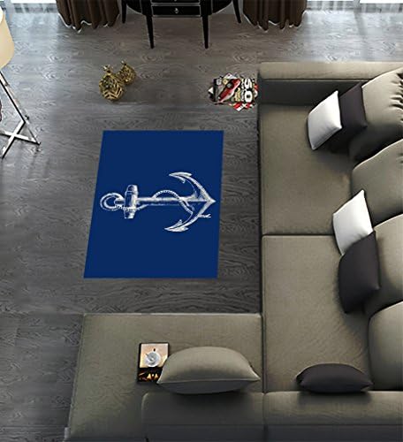 Custom Blue Anchor Area Rugs Carpet,Nautical Navy Blue Anchor Modern Carpet Floor Rugs Mat for Home Living Dining Room Playroom Decoration Size 2'7"x 1'8"