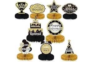 9PCS Black Gold Retirement Party Centerpiece Honeycomb Glitter Table Toppers for Happy Retirement Party Decorations Supplies