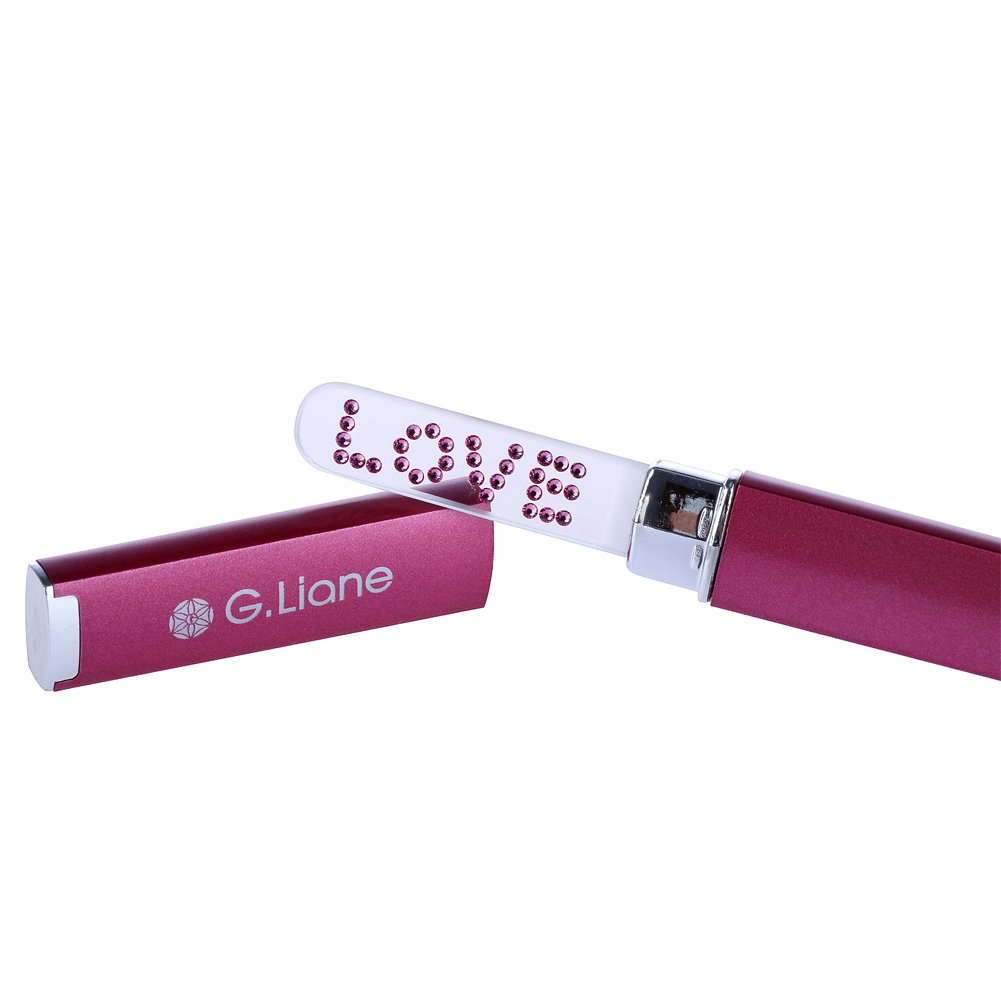 G.Liane Glass Manicure File with Genuine Qualified Crystals Shape and Smooth Nail File Tool with Case Best for Gentle & Safe Nail Care Kit for Beautiful Fingernails(Pink Love)