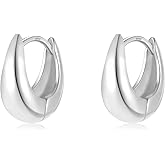 STAYLOVE Small Chunky Gold Hoops Teardrop Huggie Earrings 925 Sterling Silver Post 14k Gold Plated Oval Thick Hoop Earrings for Women