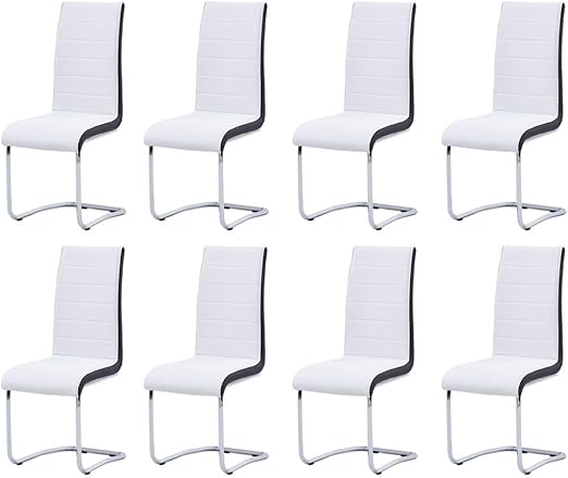 Amazon Com Modern Dining Chairs Set Of 8 White Black Side Dining Room Chairs Kitchen Chairs With Faux Leather Padded Seat High Back And Sturdy Chrome Legs Chairs For Dining Room Kitchen