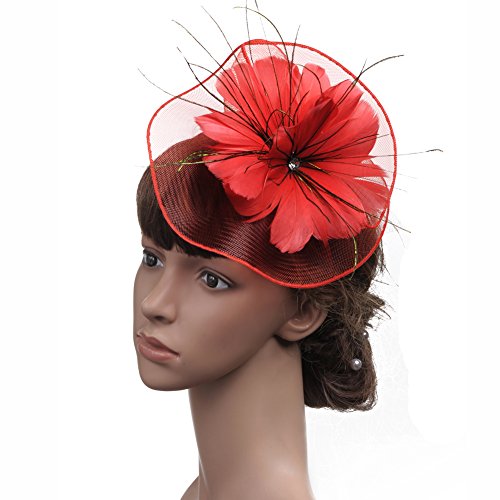 Lusiyu Fashion Women's Flower Feather Mesh Net Fascinator Hat