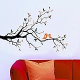 WallStickersUSA Contemporary Wall Sticker Decal, Tree Branches, Leaves, Lovebirds, and Hearts, X-Large