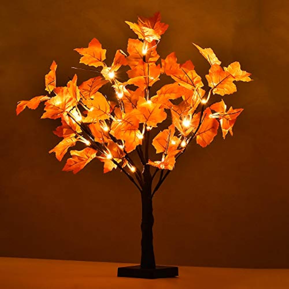 Lighted Artificial Fall Maple Tree, 23Inch Battry Operated Tabletop