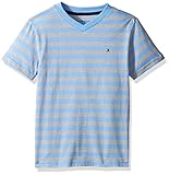 Tommy Hilfiger Big Boys' Bruce Stripe Vneck Tee with Pocket, Summer Blue, Large (16/18)