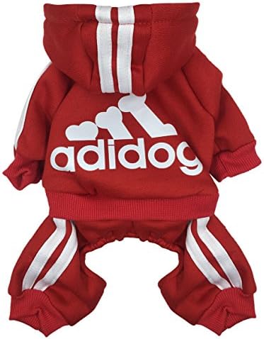 Marinapet Pet Clothes for Small Dogs Adidog Hoodies for Dog Cat Cold weather Sweater Coat,Red 13.7"