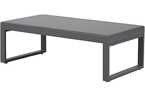 Green4ever Outdoor Coffee Table, Aluminum Rectangle Patio Coffee Table with Tempered Glass Table Top, Dark Grey