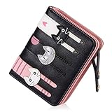 Women's Wallet Short Cartoon Cute Cat Wallet Coin Purse Bifold Purse with Zipper