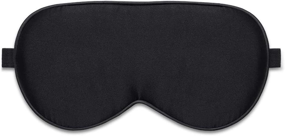 UNAOIWN Sleep Mask 100% Silk Blindfold, Girly Eye Mask Cover for Night Sleeping for Women Ear Plugs Free (Black (Adjustable Strap))