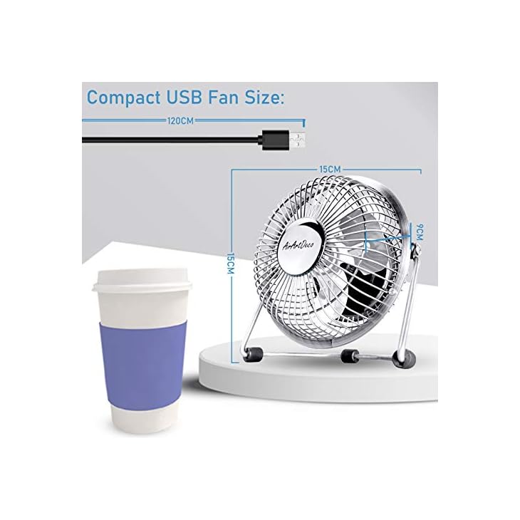 AirArtDeco USB Fan, 4 Inch Mini Personal Desk Fan with 360° Rotation