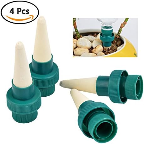 TIMESETL 4Pack Plant Waterer for Vacations, Ceramic Watering Spikes for Plastic Bottles, Self Plant Watering Devices for Indoor & Outdoor Potted Flower Tree and Drip Irrigation